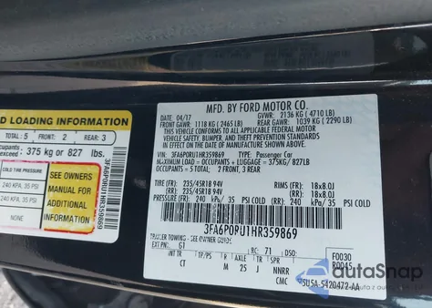 2017 Ford Fusion Hybrid Titanium z USA, uszkodzony, nr VIN 3FA6P0RU1HR359869